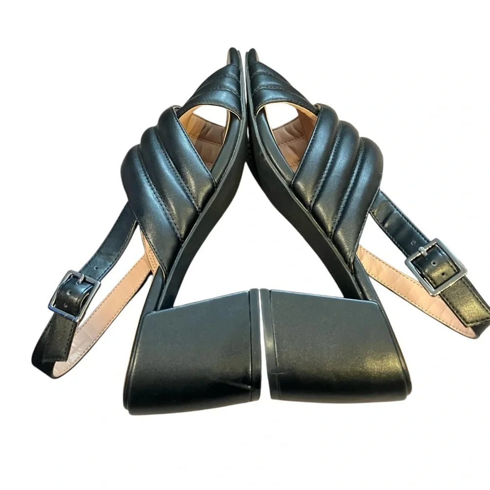 LINEA PAOLO Black Slingback Sandals 3-Inch Block Heel Size 8